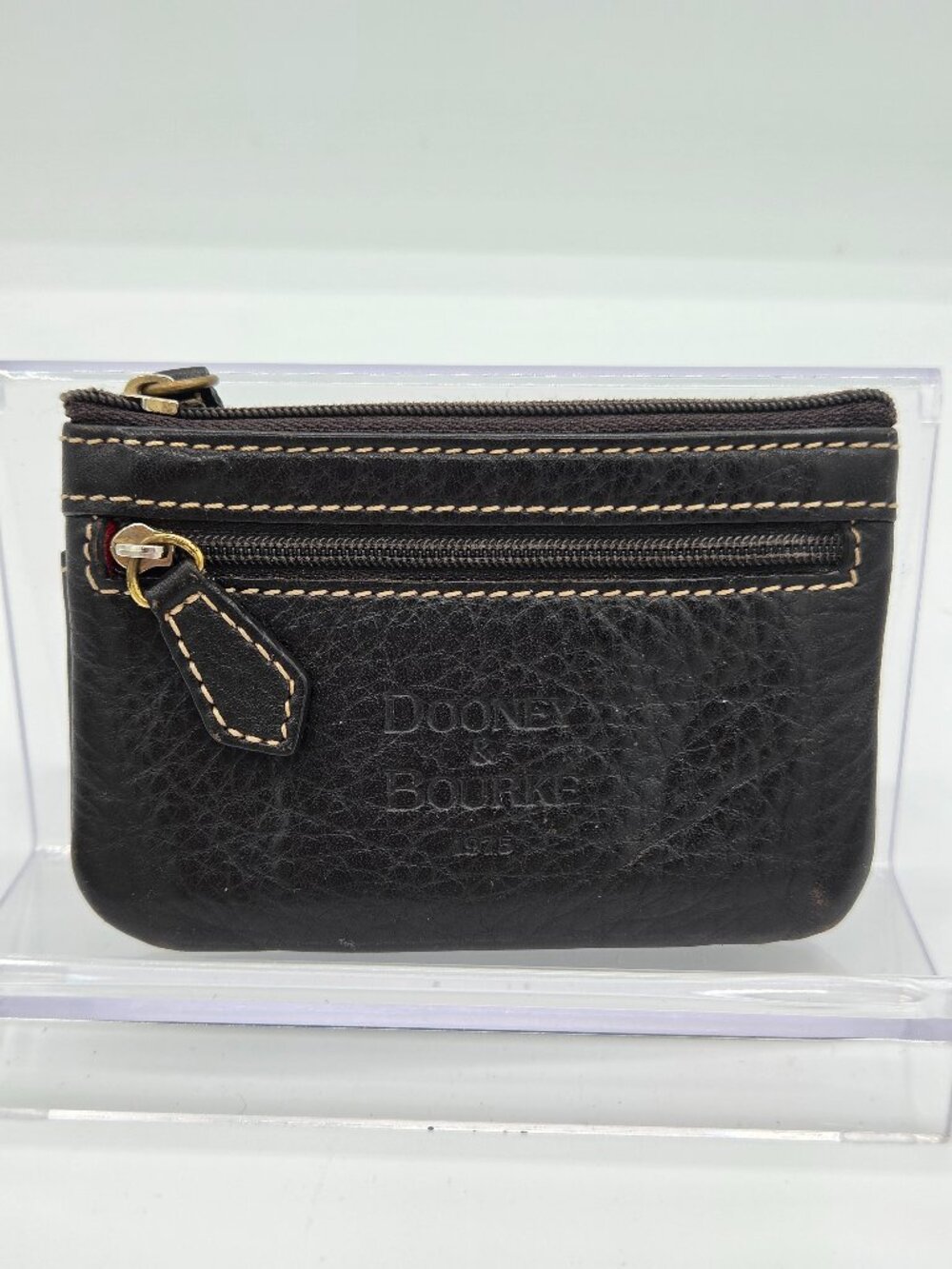 Dooney & Bourke Leather Zip Coin Purse | Black Pebbled Leather | Key Ring